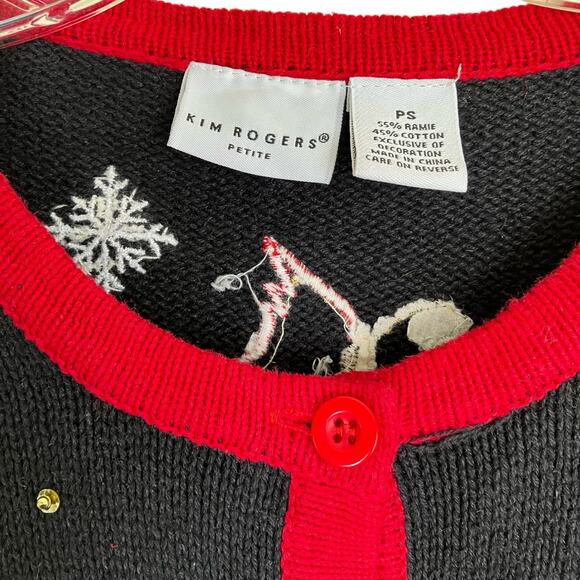 Kim Rogers Sz SP Vtg 90s Knitted Holiday Cardigan Boho Embroidered Beaded - Picture 2 of 16